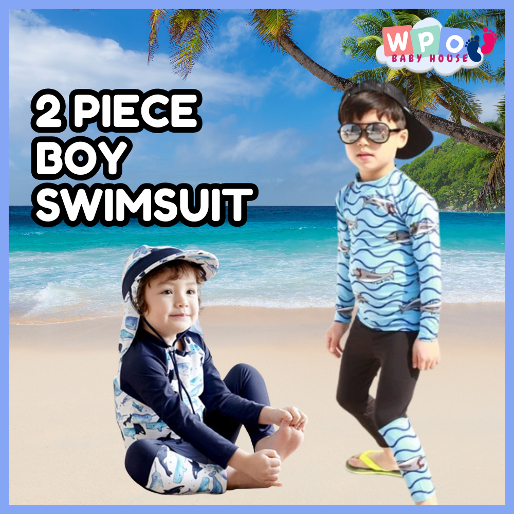 Shark ชุดว่ายน้ําแขนยาวเด็กเด็กผู้หญิง Baju Renang Muslimah Budak Perempuan Baju ว่ายน้ํา Budak Lela