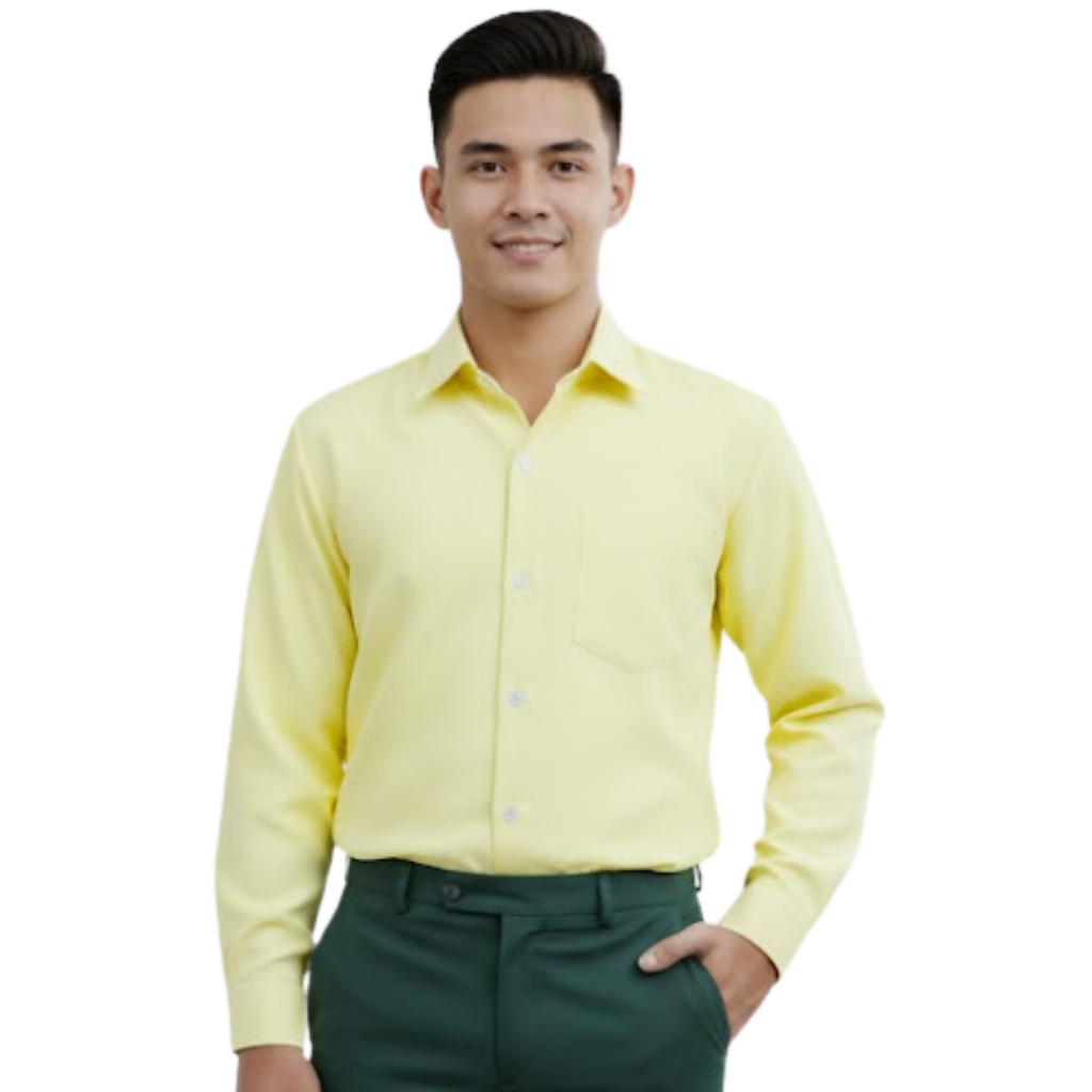KEMEJA เสื้อเชิ้ตแขนยาวสีเหลืองผ้า Koshibo สําหรับผู้ชายและผู้หญิงสีเหลืองเสื้ออย่างเป็นทางการ TK06K