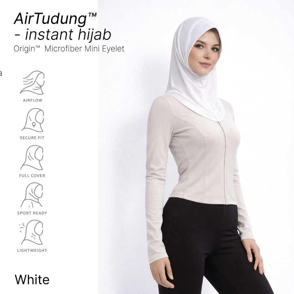 888.co AirTudung - Instant Hijab Sport Hijab Tudung Sukan White