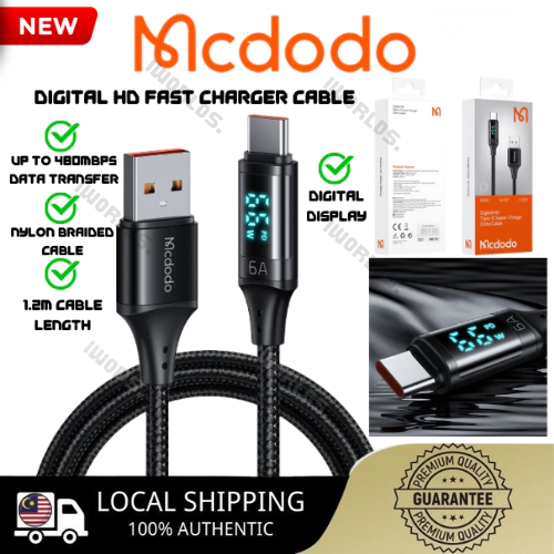 MCDODO Digital HD Data Cable Super Charge Fast Charging สีดํา 1.2m CA 1030 1060 1070 1080 1100
