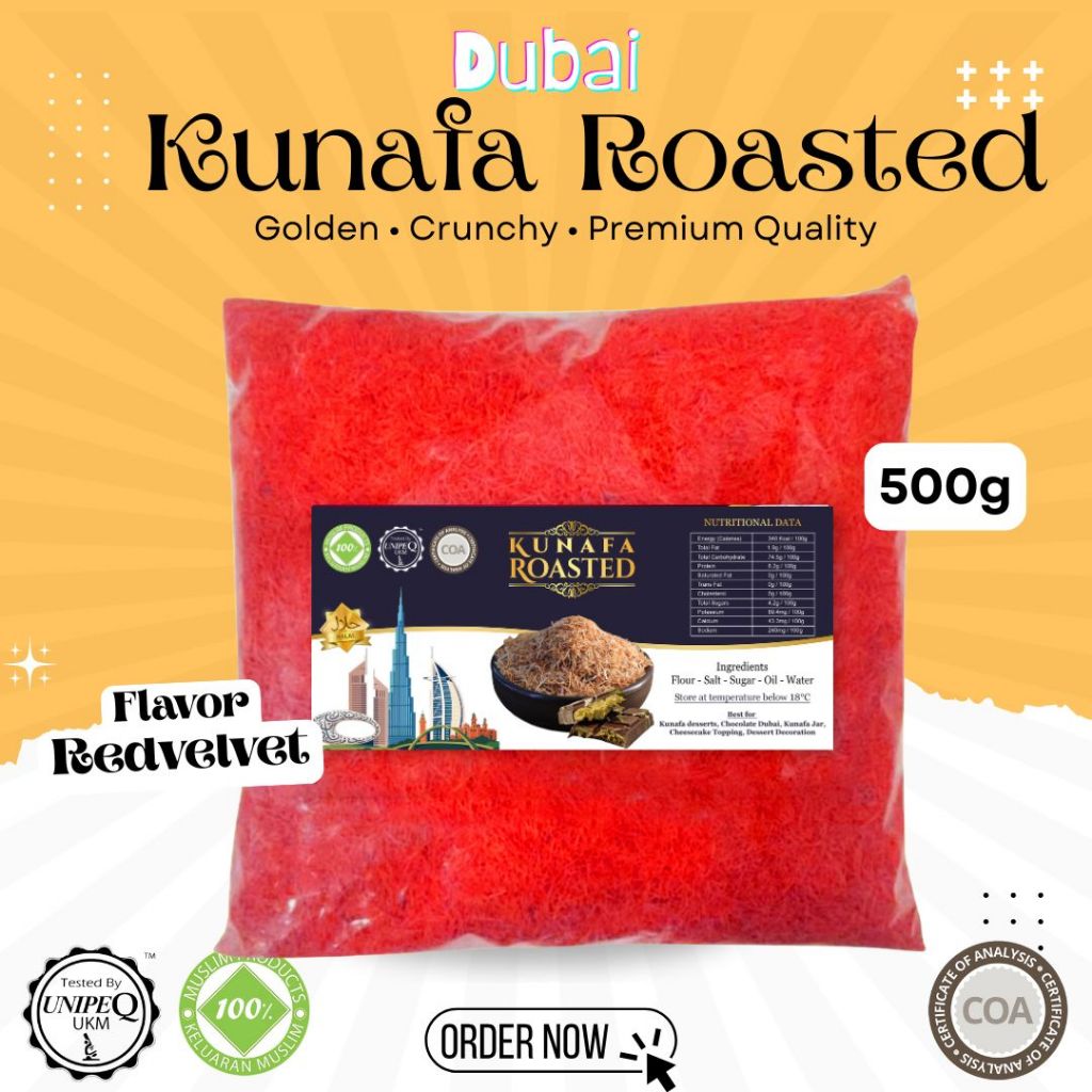 Kunafa Red Velvet Kataifi คั่ว 500g สําหรับช็อกโกแลตและพิสตาชิโอ
