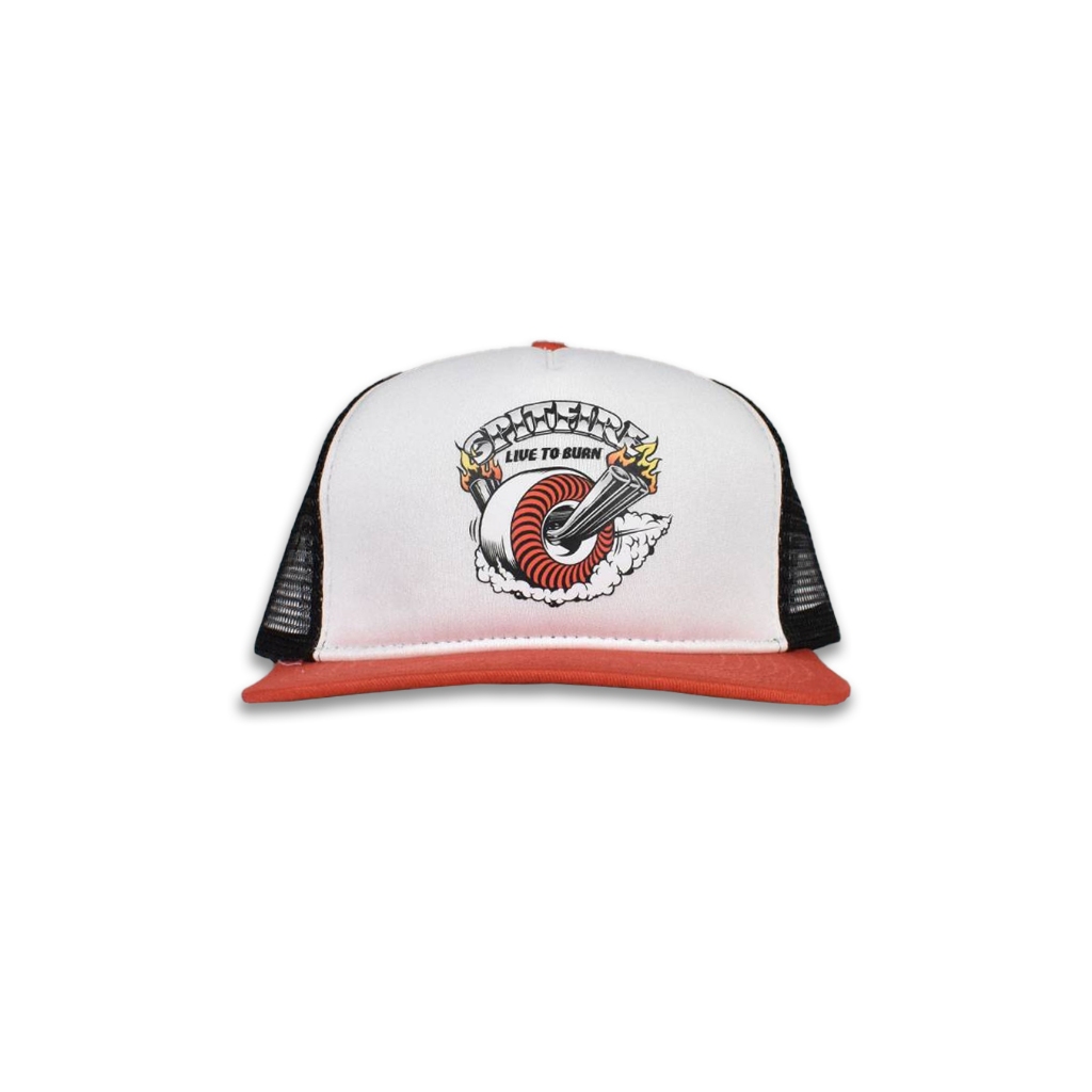 Spitfire Wheels Burnout Mesh Snapback Trucker Cap - ( ขาว/แดง/ดํา )