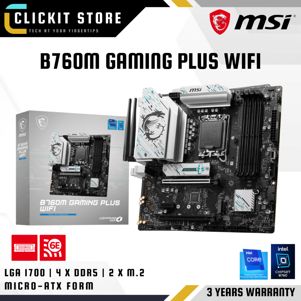 MSI B760M GAMING PLUS WIFI DDR5 เมนบอร์ด | LGA1700 , 4x DDR5 , M.2 PCIE 4.0 | B760 ชิปเซ็ต Intel