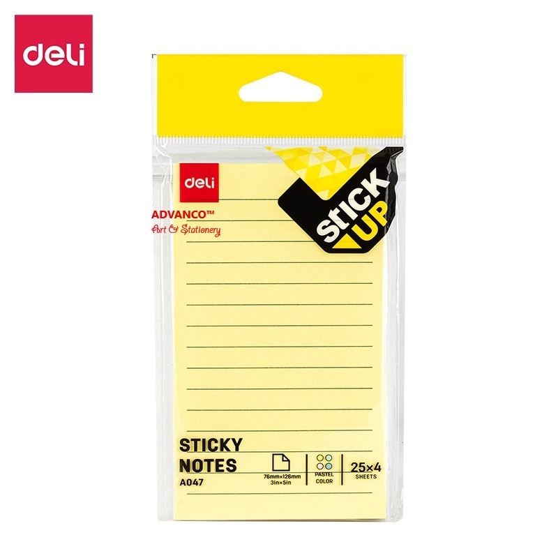 DELI STICKY NOTES WITH LINED PASTEL COLOURS 76X126MM (3X5INCHES) 100 แผ่น