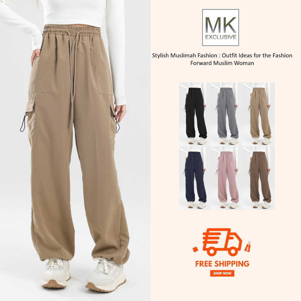 MK EXCLUSIVE Muslimah Denice กางเกงคาร์โก้ร่มชูชีพเอวสูงหลายกระเป๋า Seluar Perempuan Cargo[P2/926]
