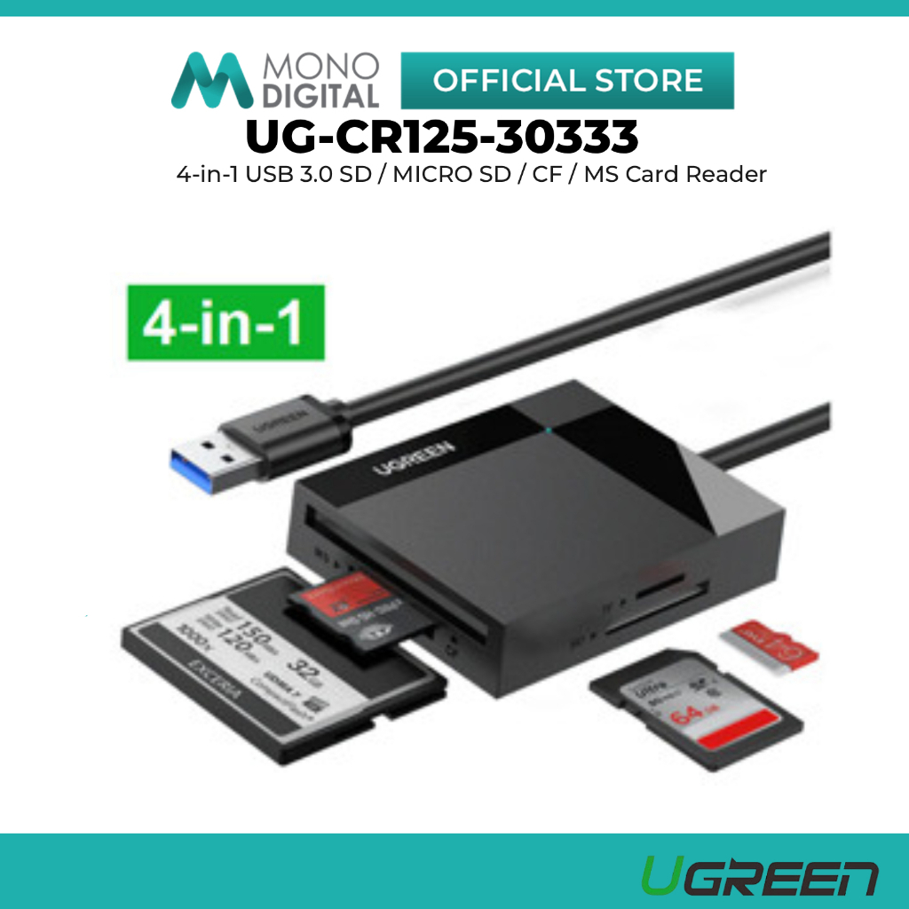 UGREEN CR125 4-IN-1 Super Speed USB 3.0 USB-A To SD / TF / Cf / Ms Slot Card Reader 50CM (UG-CR125-3