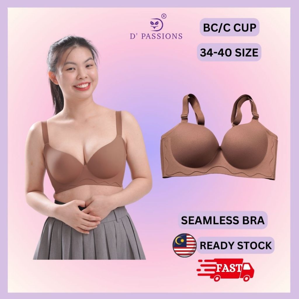 D PASSIONS Deep V Design 3D Shape Inner Cup Seamless Wireless Bra34-40 BC/C CUP