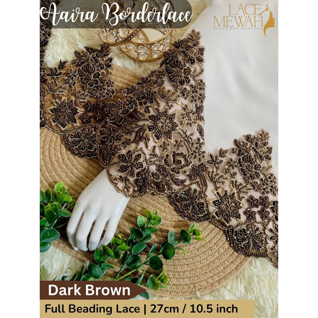 DARK BROWN LACE COLLECTION/DARK CHOCOLATE LACE BORDER FRONT BOTTOM CLOTHES และมือ LUXURIOUS LACE FUL