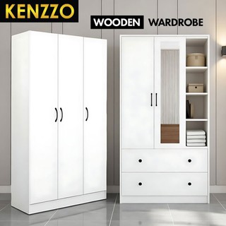 Almari Baju / Wardrobe Moden & Minimalis | Wood Material 1.2 CM 3 Door with Hanging Rod - KENZZO