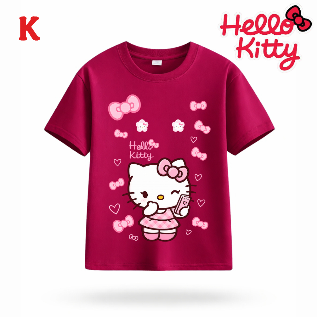[KIPPI] เสื้อยืด Budak Perempuanเสื้อยืดเด็กผู้หญิง Hello Kitty ผ้าฝ้าย 100% Baju Raya 2026 สาวผ้าฝ้