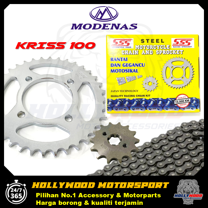 KRISS100 SSS CHAIN KIT SET 3 IN 1 CHAIN 428 106L + ALLOY CNC SPROCKET 14T + 36T 38T JAPAN TECHNOLOGY