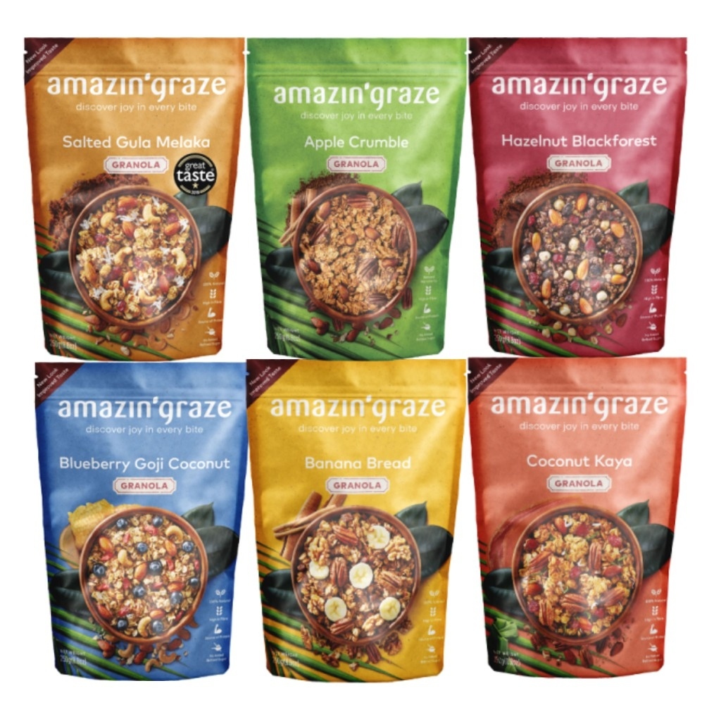 AMAZIN GRAZE Granola ธรรมชาติ 100% 250g HALAL Salted Gula Melaka/Hzelnut Blackforest/Banana Bread/Co