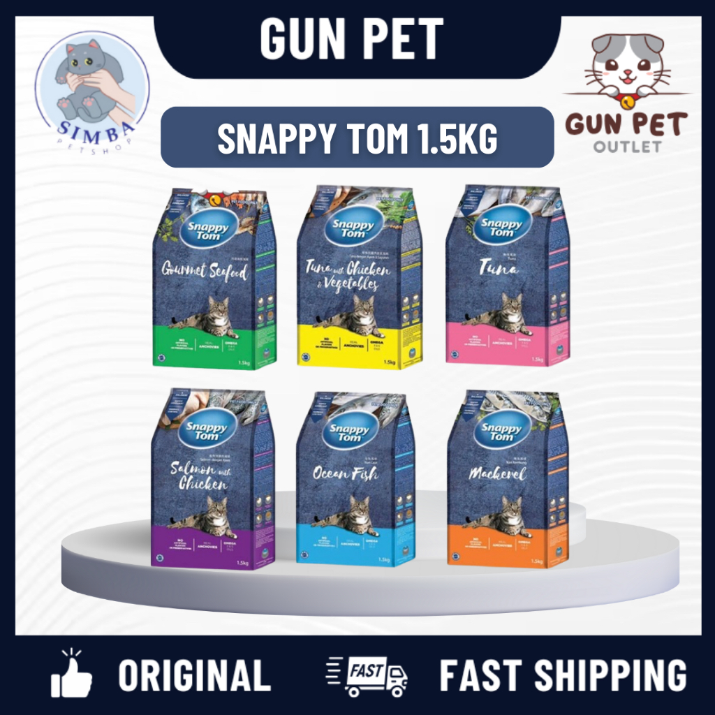 GUN PET Snappy Tom อาหารแมวแห้ง 1.5 กก. มาคานัน Kucing Snappy Tom Kibbles Kibble 猫