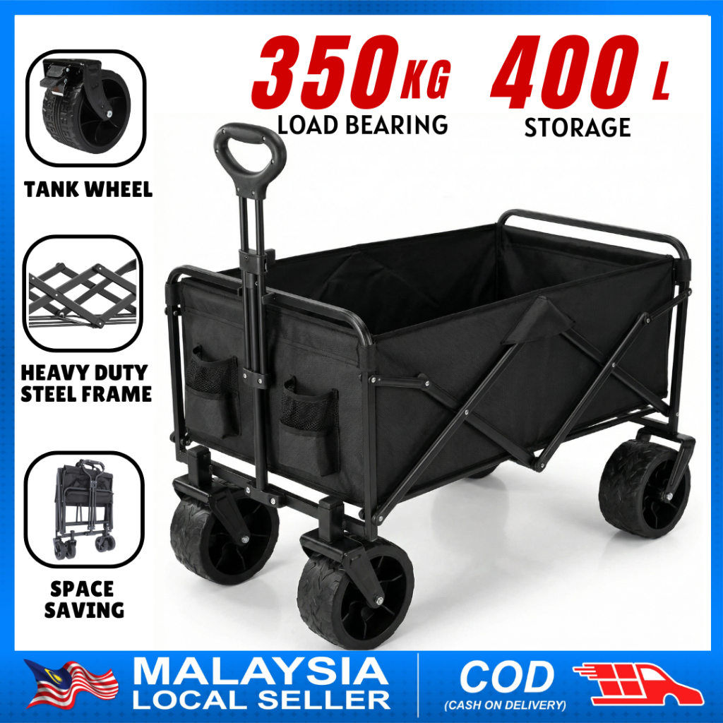 Outdoor Wagon Trolley Troli Lipat รถเข็นพับได้ Heavy-Duty Camping Trolley Camping Shopping Cart