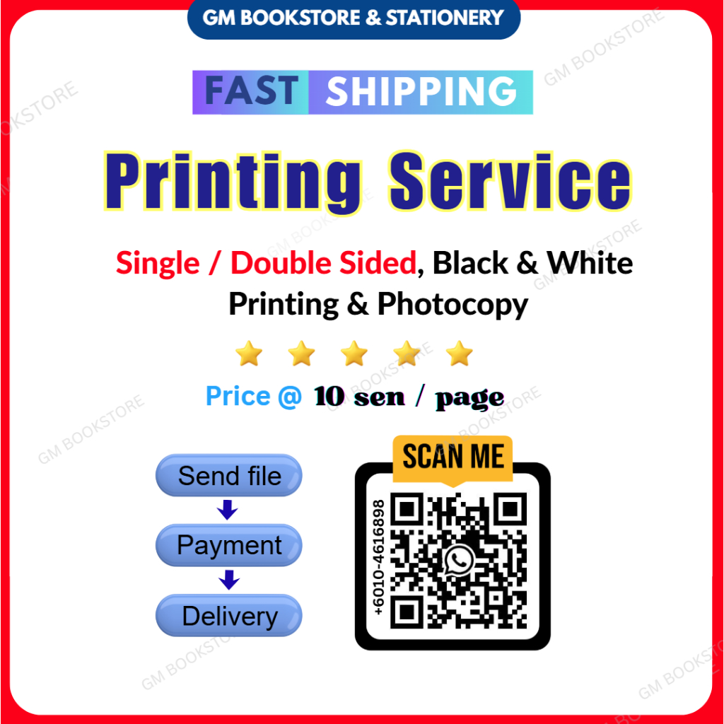 A4 PRINTING SERVICE (10SEN/PAGE) SINGLE SIDED / DOUBLE SIDED / A4 BLACK & WHITE PRINTING / PHOTOCOPY