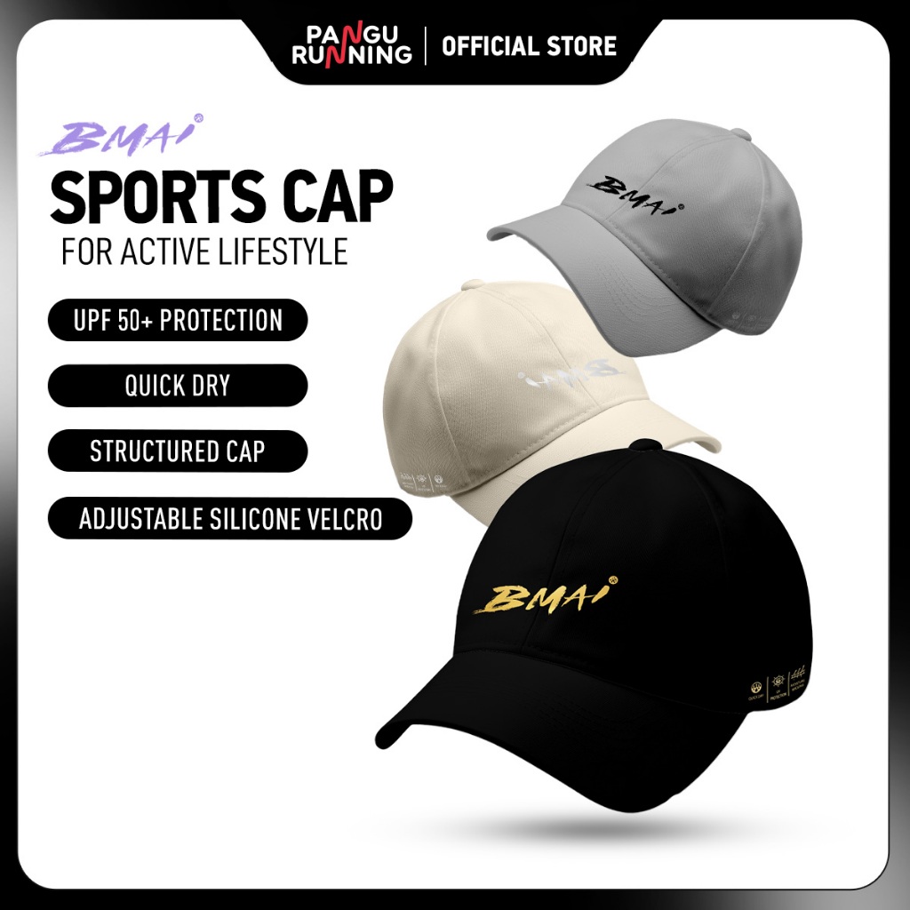 [ใหม่] BMAI หมวกกีฬาสําหรับไลฟ์สไตล์ที่ใช้งาน UPF 50+ Protection Quick Dry Adjustable Silicone Velcr