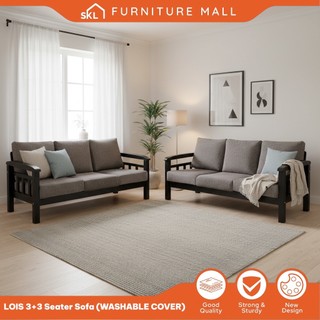SKL Furniture WASHABLE COVER LOIS 3 Seater Sofa Pocket Spring / 3 Seater Sofa / Wooded Sofa