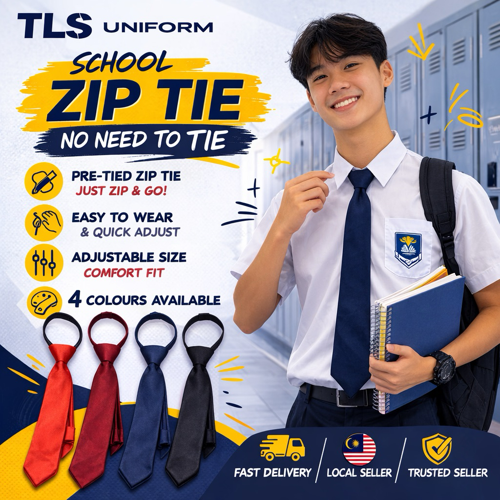 Tie To Wear Zip Tie ชุดนักเรียน Tie Pre-Tied ปรับ School Tie มัธยมศึกษา Tie TLS