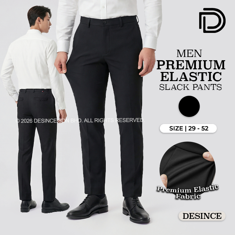 DESINCE ผู้ชาย Premium Elastic Slack กางเกงสีดําอย่างเป็นทางการกางเกงสํานักงานสวมใส่กางเกงทรงหลวม Se