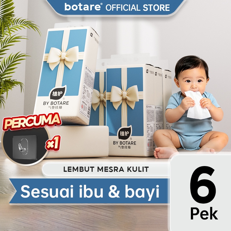 6PCSBotareAIR-cushion Cheerful Tissue 4-Ply 1440 แผ่นกระดาษทิชชู่แบบแขวนกระดาษเช็ดหน้าไม่มีรังแคสําห