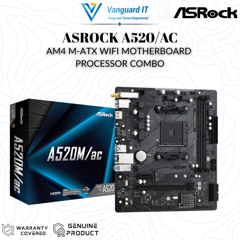 [ Asrock A520M/AC AM4 M-ATX WIFI ] เมนบอร์ด + โปรเซสเซอร์ AMD