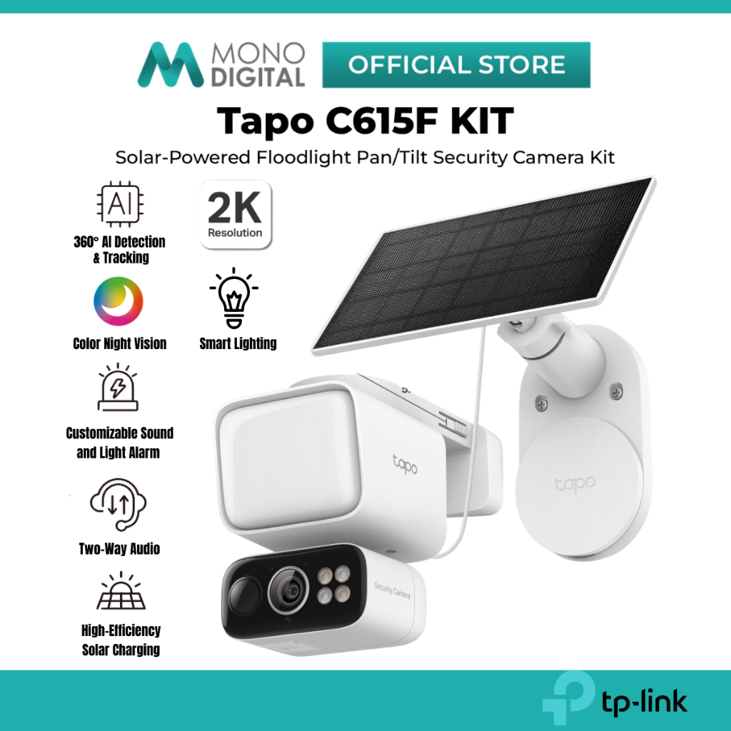 TP-LINK Tapo C615F KIT (Flodlight) / Tapo C615G KIT (ซิม 4G) Solar-Powered Outdoor Pan/Tilt Wi-Fi CC