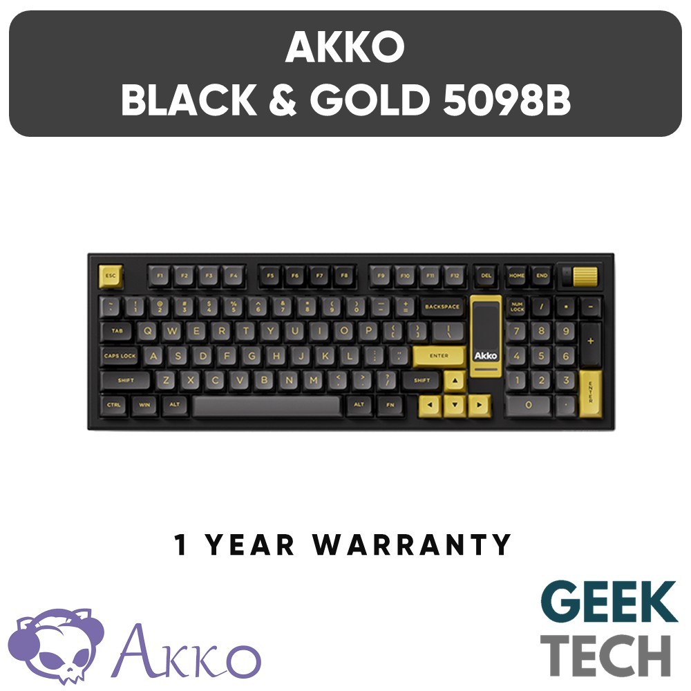 AKKO Black & Gold 5098B คีย์บอร์ดไร้สายพร้อมหน้าจอ LCD/ติดตั้งปะเก็น/PBT Dye-Sub