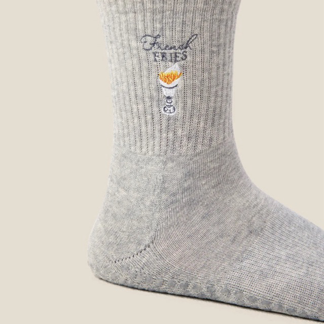 MoveActive - Crew Grip Socks - French Fries Grey - Non Slip Grip Socks - Barre Yoga