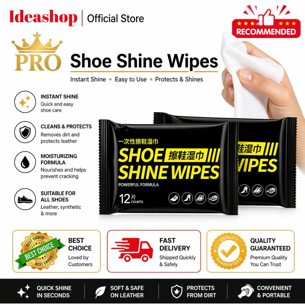 Ideashop ทําความสะอาดรองเท้าทิชชู่เปียกแบบใช้แล้วทิ้ง Quick Shine Wipes รองเท้าสีขาว