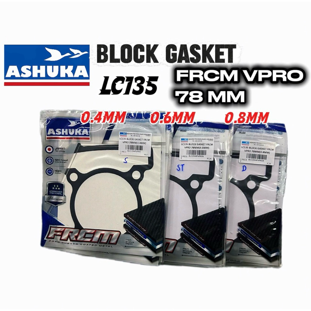 ASHUKA LC135 BLOCK GASKET FRCM VPRO 78 มม. 0.4 มม. 0.6 มม. 0.8 มม. BLOCK GASKET SPACER