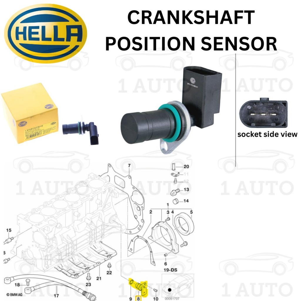 HELLA GERMANY CRANKSHAFT POSITION SENSOR BMW E46 E39 E60 E38 E83 E53 Z3 e36 Z4 E85 M43 M52 M54 เครื่