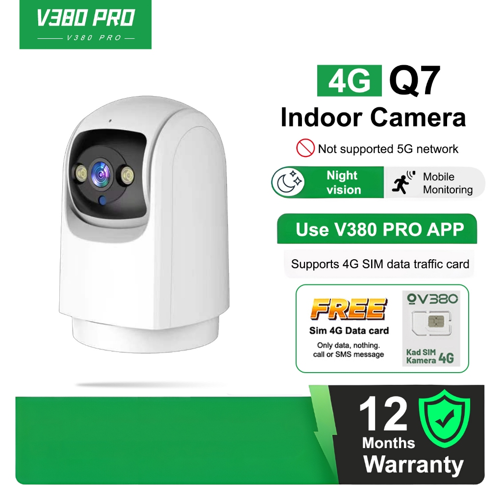 V380 PRO Q7 กล้องวงจรปิด 4G IP Security Cam PTZ Wifi กล้องสองทางเสียง,ปลุก,สี Night Vision