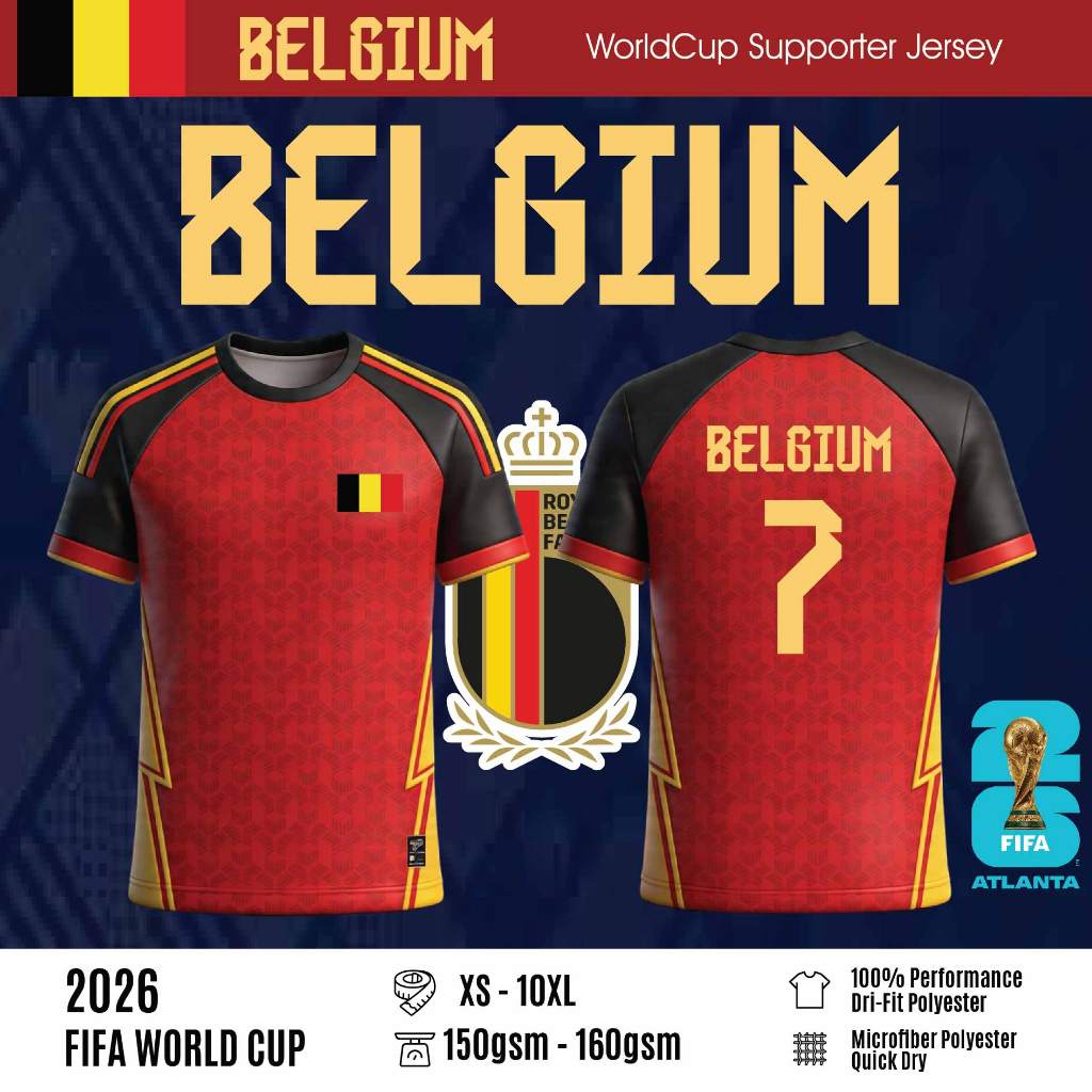 FIFA World Cup 2026 Supporter Jersey Football BELGIUM Jersey Bola Sepak Adult