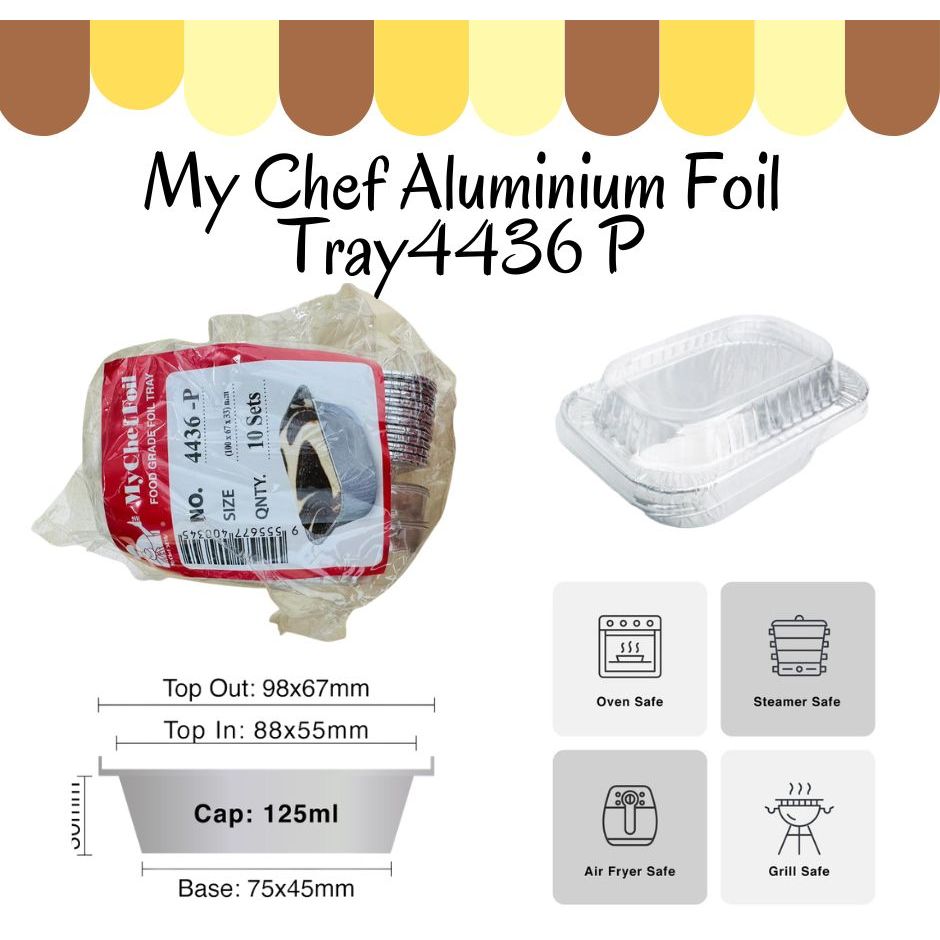 MYCHEF 4436-P ถาดฟอยล์อลูมิเนียมพร้อมฝาปิดใส (10 ชุด)