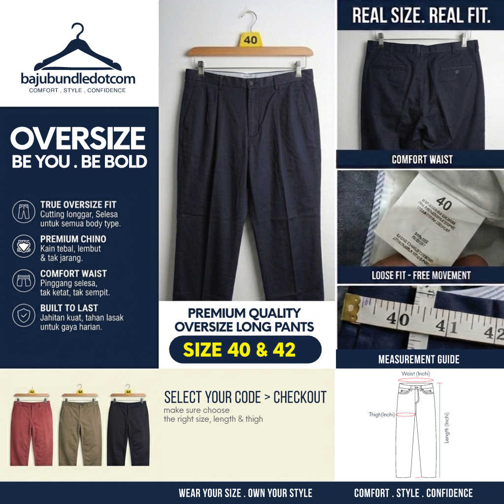 Seluar Slack Bundle lelaki (Size 40-42) Oversize Bundle Pants Men Seluar Slack Bundle Khakis
