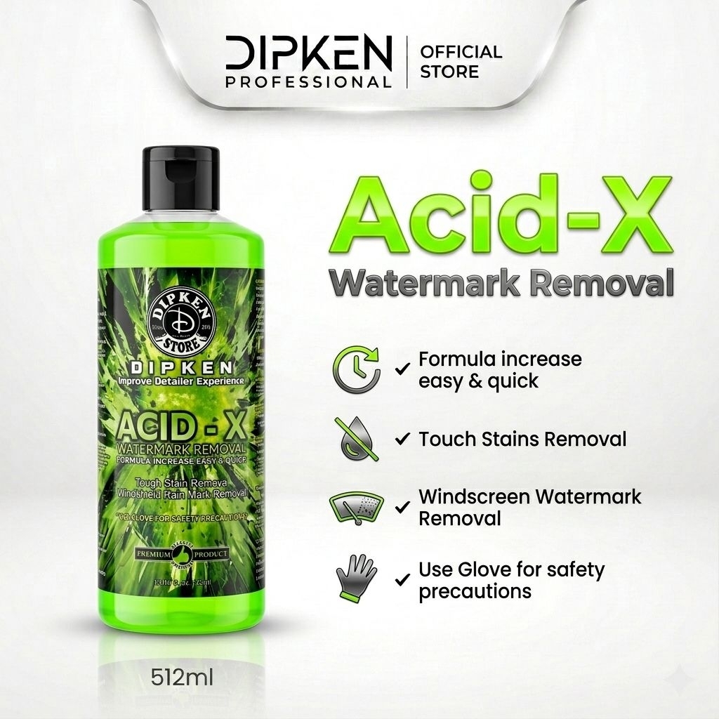 DIPKEN Acid-X Watermark Remover (512ml) 18uk.fl.oz / Water Spot Remover / Rain Mark Remover / Tough 