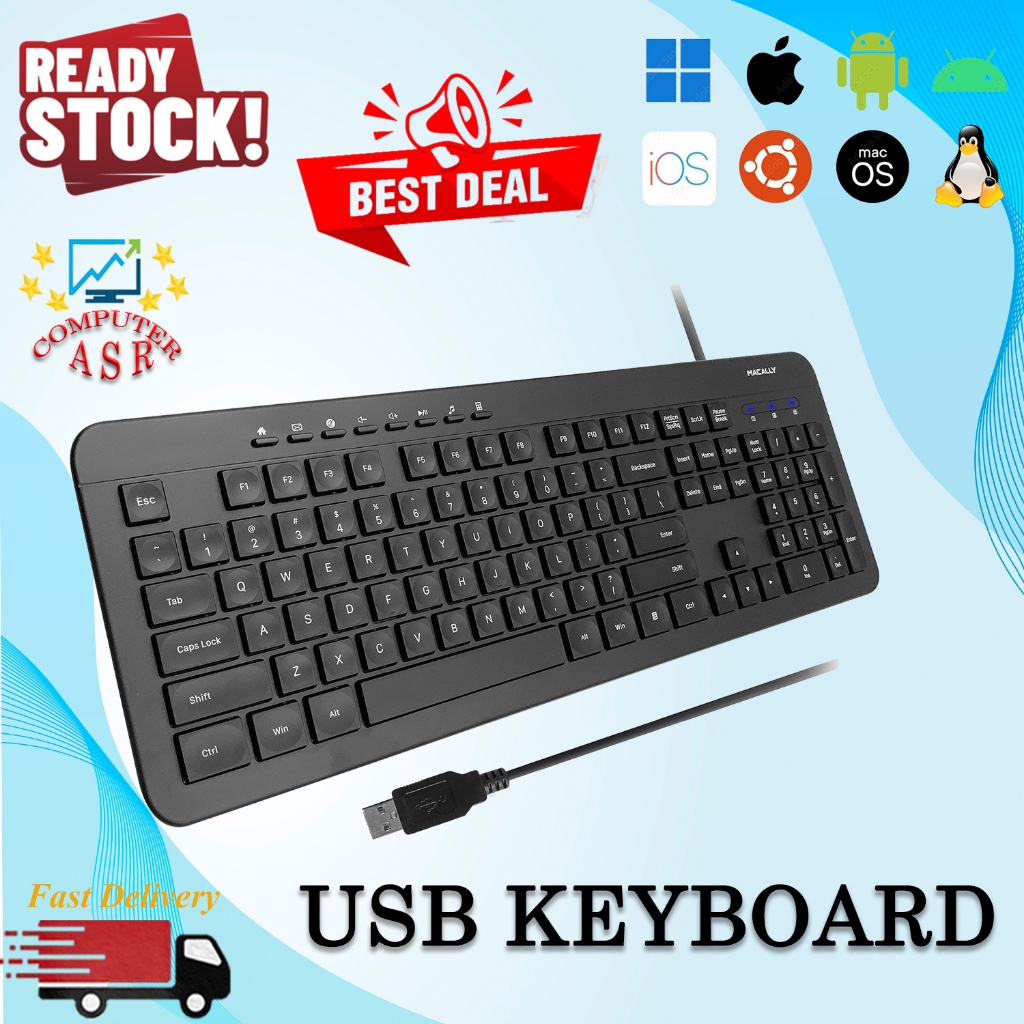 คีย์บอร์ด USB แบบมีสาย \ เข้ากันได้กับพีซี , แล็ปท็อป , TABLET , WINDOWS ,MACOS , LINUX
