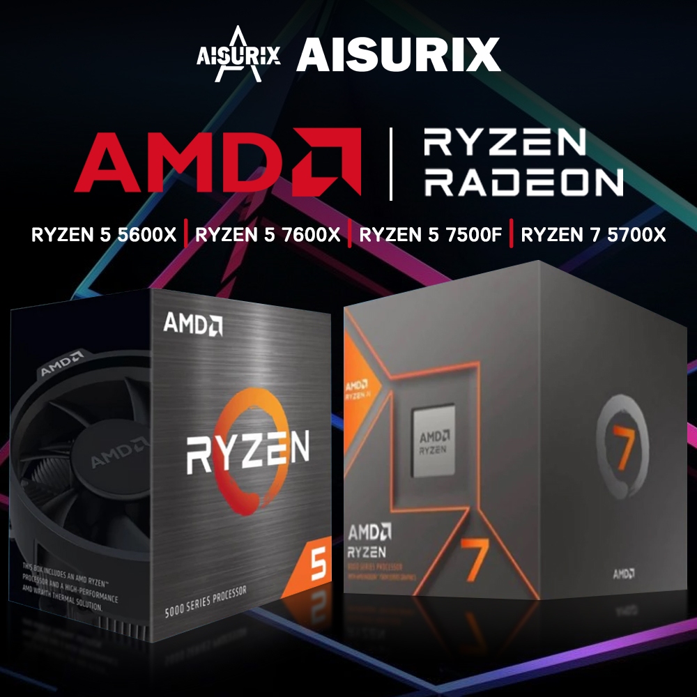 AISURIX AMD Ryzen 5 5600X / 7600X / 7500F RYZEN 7 5700X CPU โปรเซสเซอร์ AM4 5000 Series