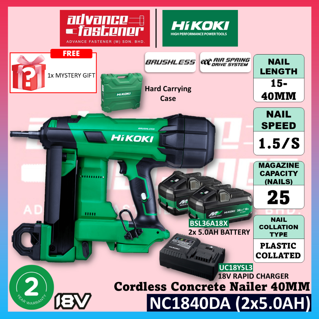 HiKOKI NC1840DA 18V เครื่องตอกตะปูคอนกรีตไร้สาย 40MM