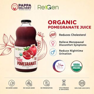 [HALAL]REGEN 100% Organic Pomegranate Juice 石榴汁 –Cholesterol, Heart & Skin Support, Jus Delima Organik
