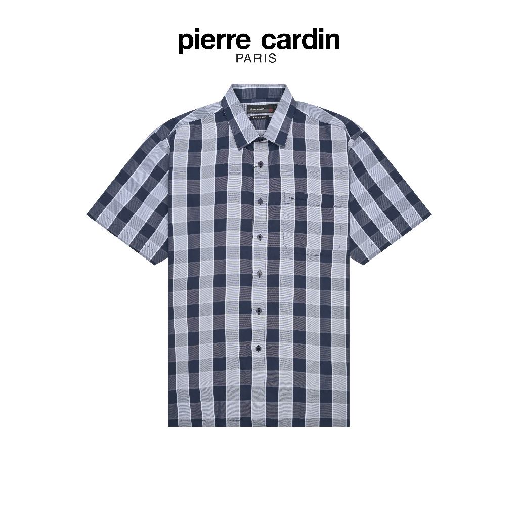 Pierre Cardin Mens Short Sleeve Check Shirt With Pocket (Semi Regular Fit) - สีน้ําเงินเข้ม (W5605B-11860)