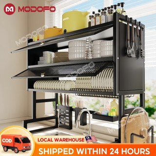 MODOFO Stainless Steel Rak Pinggan Mangkuk Kitchen Storage Cabinet Dustproof Sink Dish Drainer