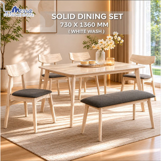 (SIAP PASANG)MESRA -  Meja Makan/ Solid Dining Set 1+4+Bench / Ready Stock + Fast shipping / 1+6 / 1+2+Bench /meja makan