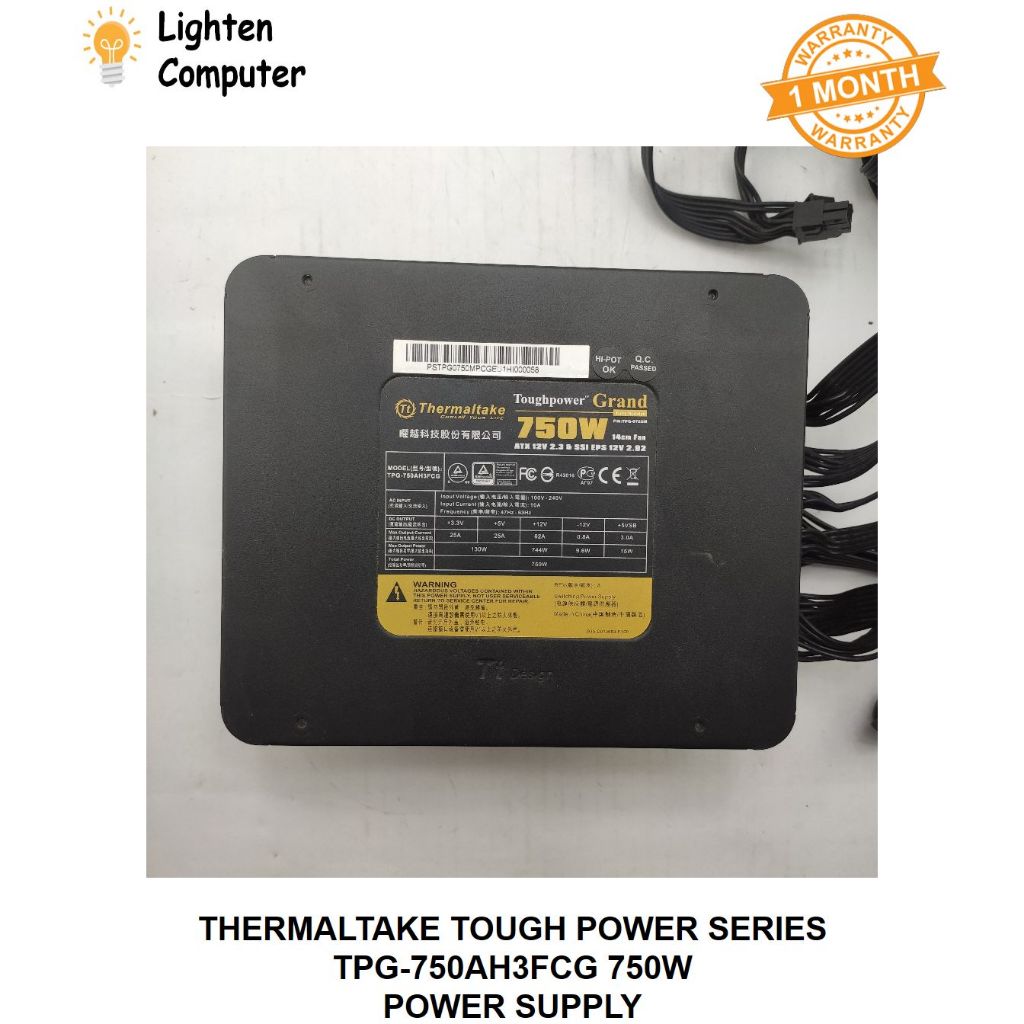 USED THERMALTAKE TOUGH POWER TPG-750AH3FCG / TP-750AH3CCG-B 750W PSU | 80+GOLD FULLY / SEMI MODULAR 