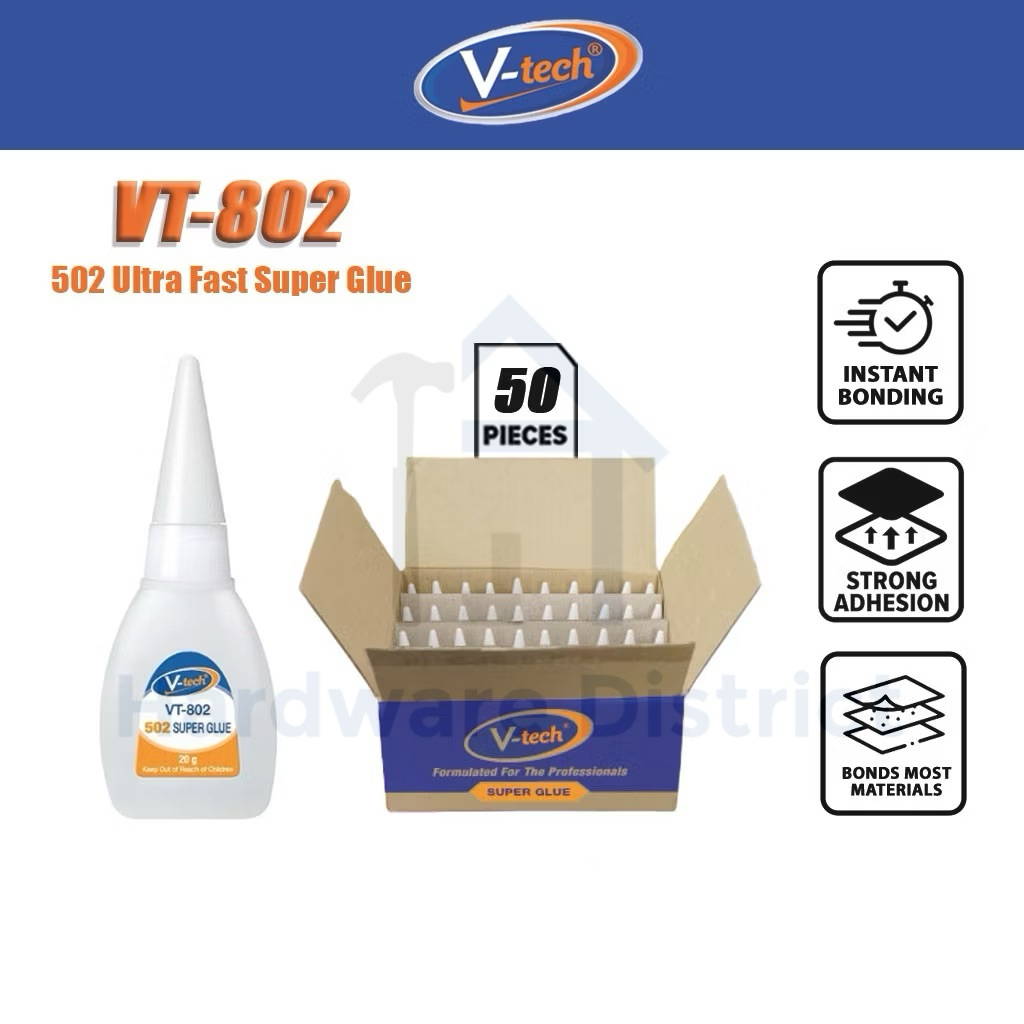 V-TECH VT-802 502 INDUSTRAIAL ULTRA FAST SUPER GLUE 50 ชิ้น/กล่อง 3 วินาทีกาว HEAVY DUTY VT802 VTECH