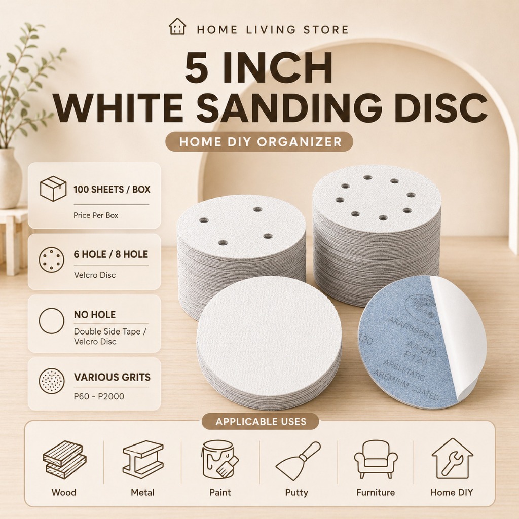 ABRASIVE MALL 5 "125 มม.5 นิ้วสีขาวขัดแผ่นดิสก์ VELCRO เทป P1200 P1500 P2000 SANDPAPER