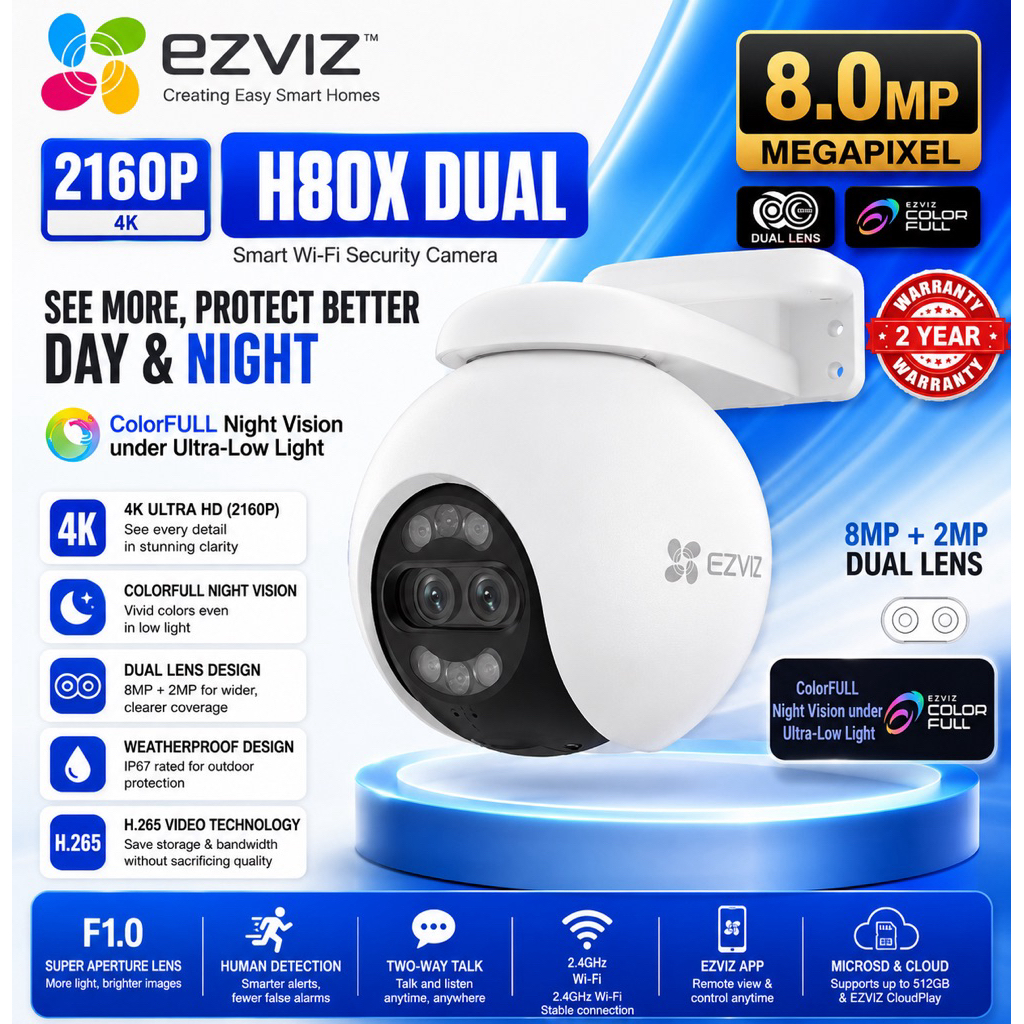Ezviz C8PF Dual Lens 8X Non-Blurry Zoom Full HD กลางแจ้ง/ในร่ม 360 Pan Tilt Wireless IP WiFi กล้อง