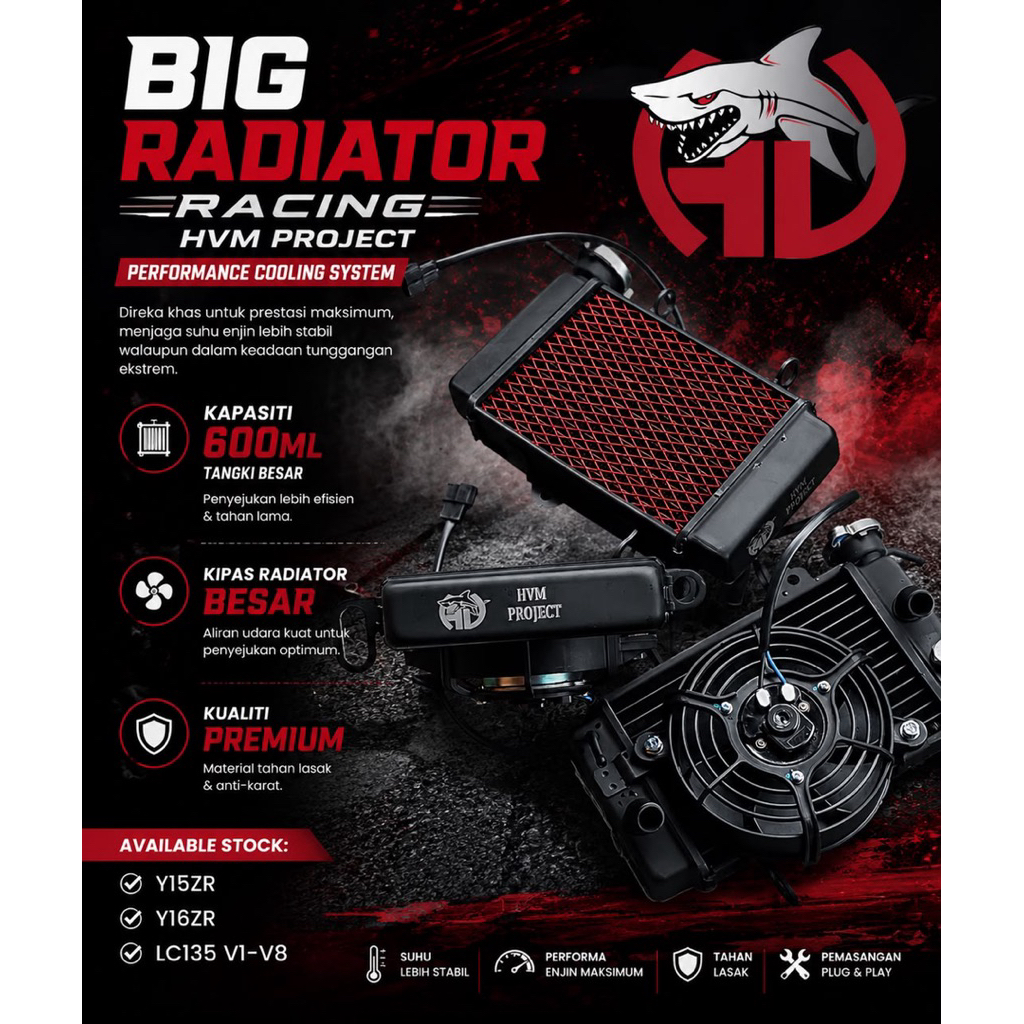 HVM PROJECT RADIATOR RACING พร้อมพัดลมใหญ่ 600ML Y15ZR / Y16ZR / LC135