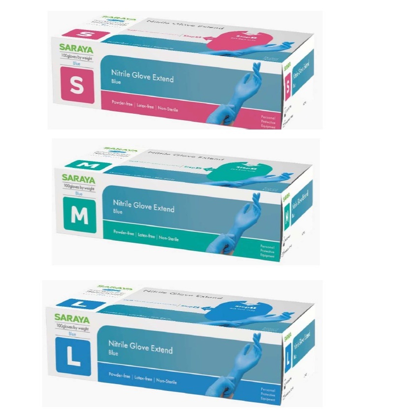 SARAYA - PROTECTIVE NITRILE GLOVE BLUE - S , M & L [ได้รับการรับรอง HACCP]