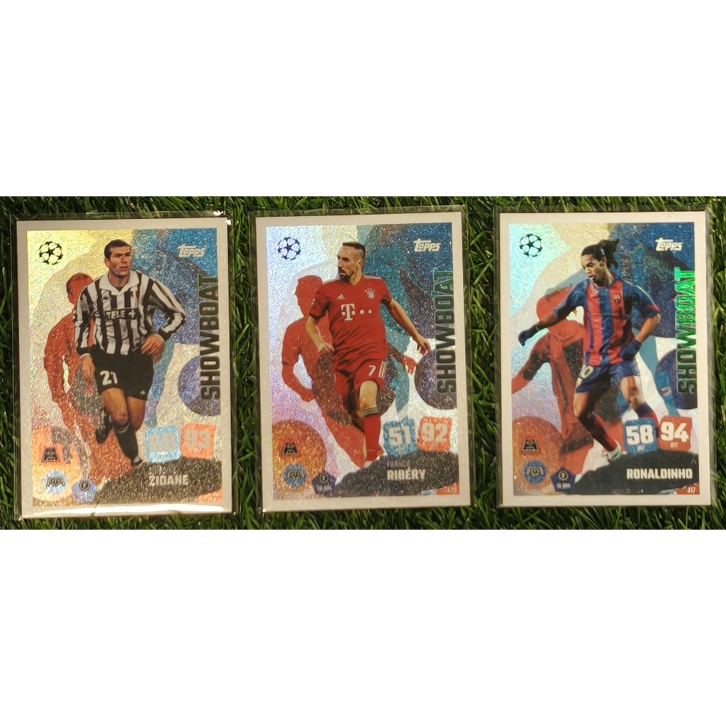 PANINI TOPPS ZIDANE RIBERY RONALDINHO BARCELONA BAYERN SHOWBOLAT การ์ดรุ่นลิมิเต็ดพิเศษ + ปลอกหุ้ม